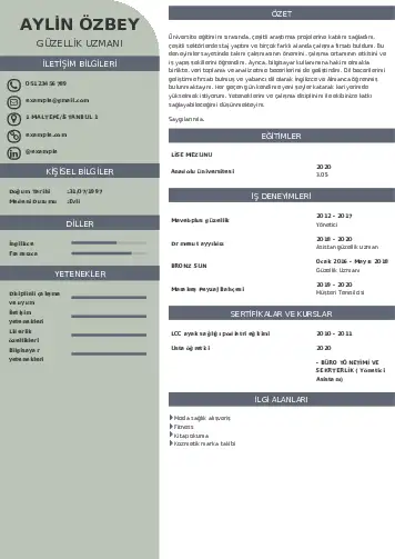 Güzellik Uzmanı Cv Örnekleri  cv indir